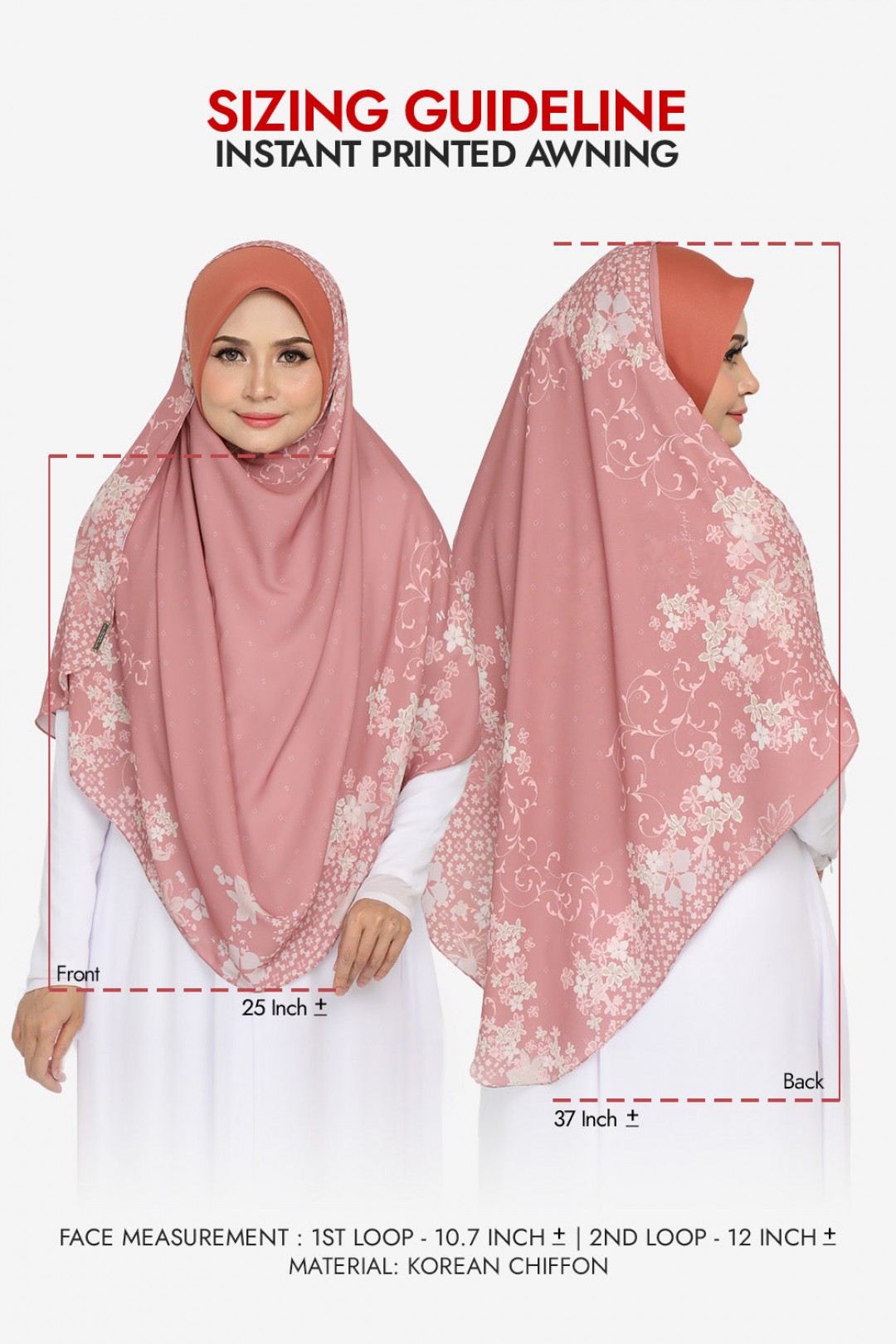 Instant Printed Awning Khamsiyyah Pastel Peach