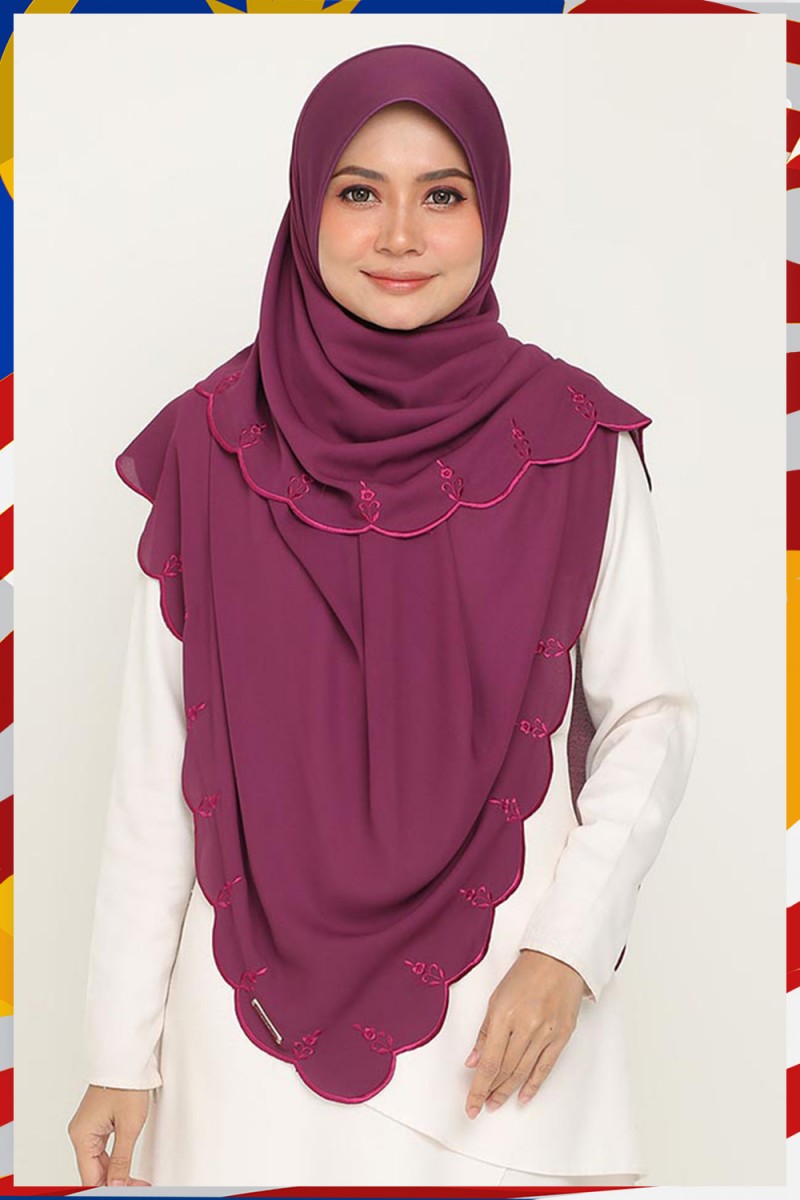As-Is Instant Bawal Sulam Plum Purple